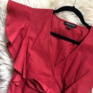 🌹 Red Linen Ruffle Blouse 🌹